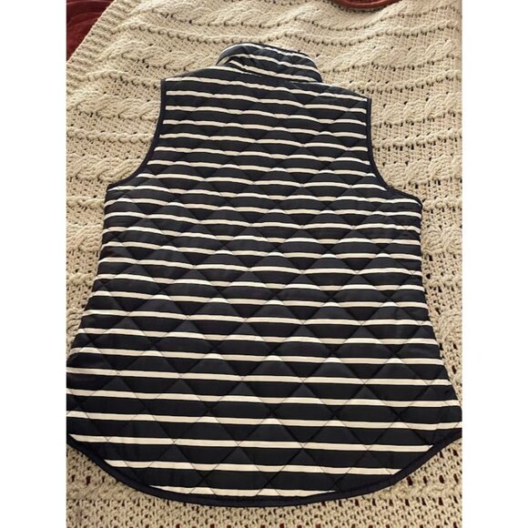 Womens British Khaki Quilted Vest Navy & White Stripes S Sleeveless Zipper Front - Picture 2 of 16